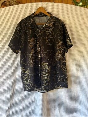 ROMWE  Black Short-Sleeve Dragon Print Shirt - Unbranded